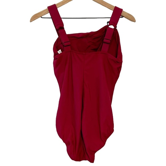 Aqua Green Asymmetrical Shoulder One Piece Swimsuit Women’s Sz Small Wine NEW - Picture 5 of 8